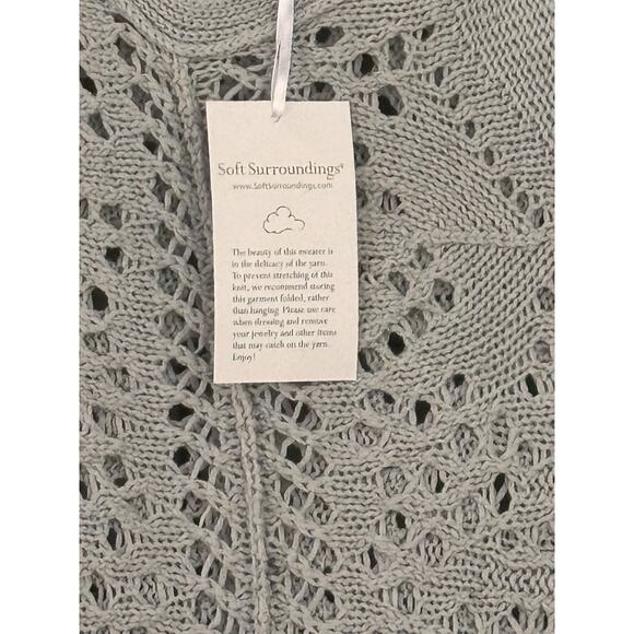 Soft Surroundings Womans Sweater Open Knit Grey SZ PM Cotton Boho Long Line NEW - Picture 3 of 10
